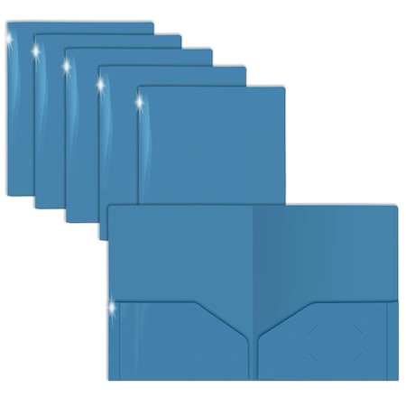 2 Pkt Plastic Extra Heavyweight Folders Portfolio, High Sheen Reflective Finish, Lt. Blue, 12PK